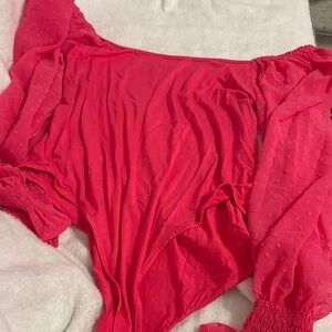 Zeagoo Bold Pink Bodysuit with Textured Sleeves